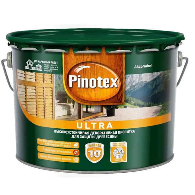 Пропитка Pinotex Ultra орегон полуглянцевая 9 л зеленая банка С7618