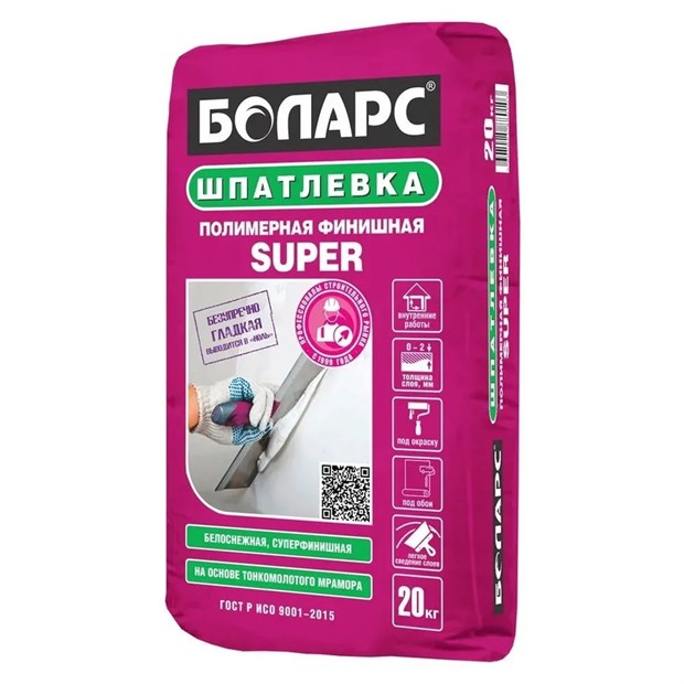 Шпатлевка БОЛАРС полимерная ФИНИШНАЯ СУПЕР белая 20кг А1018