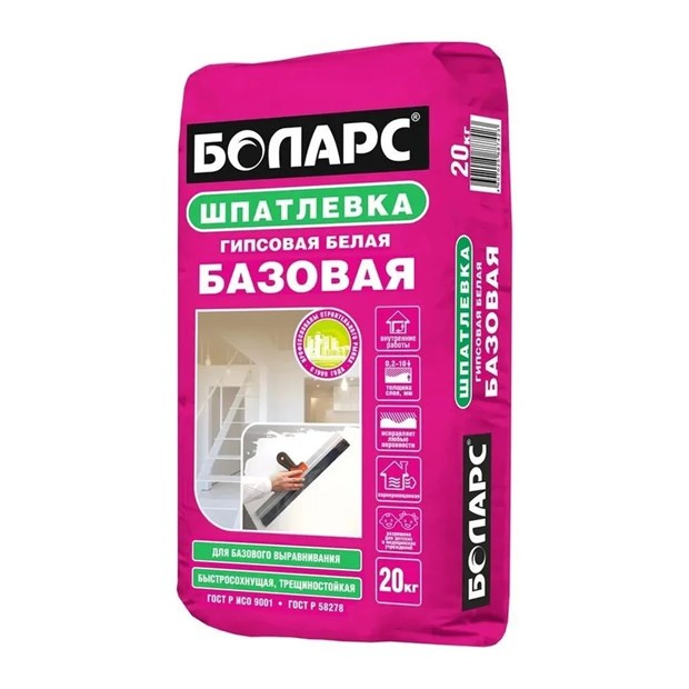 Шпатлевка БОЛАРС БАЗОВАЯ гипсовая белая 20 кг А0704