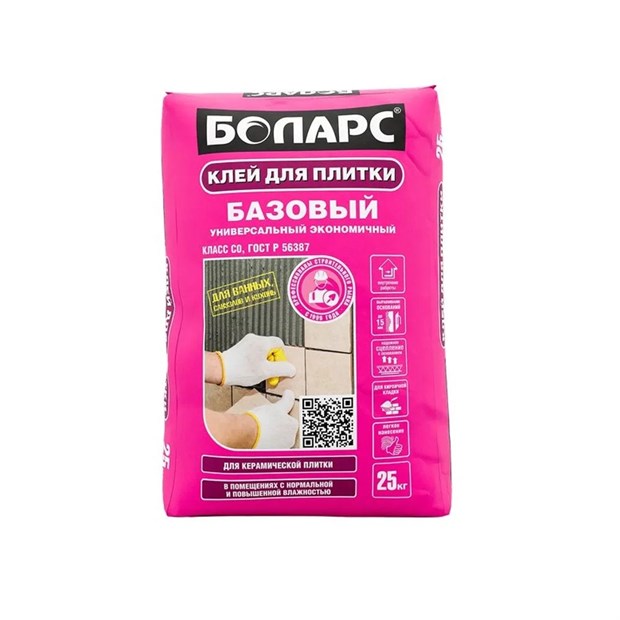 Клей плиточный БОЛАРС БАЗОВЫЙ для плитки, С0 25 кг А2144