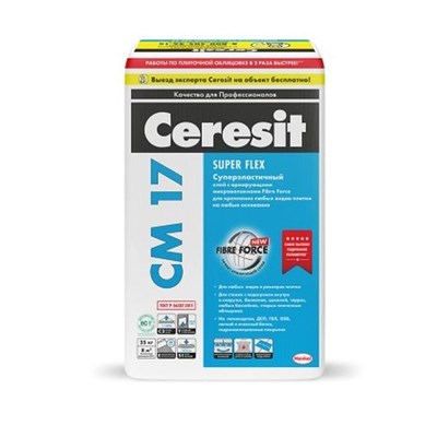 Клей плиточный СМ 17 Super Flex суперэластичный 25кг CERESIT (48/подд)(792212) К9553 - фото 3024