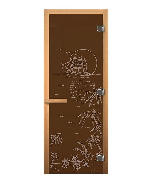 Дверь стекло Бронза, рис. "ЛАГУНА", 1900*700мм (8мм, 3 петли 716 CR) (Магнит) (ОСИНА) левая 12483