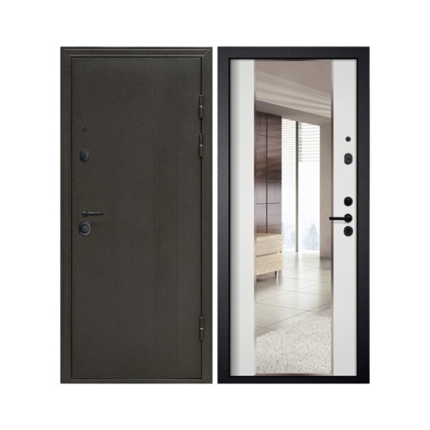 Дверь входная LS21 Белый ясень Зеркало 860х2050 мм правая (фурнитура внутри) С5202