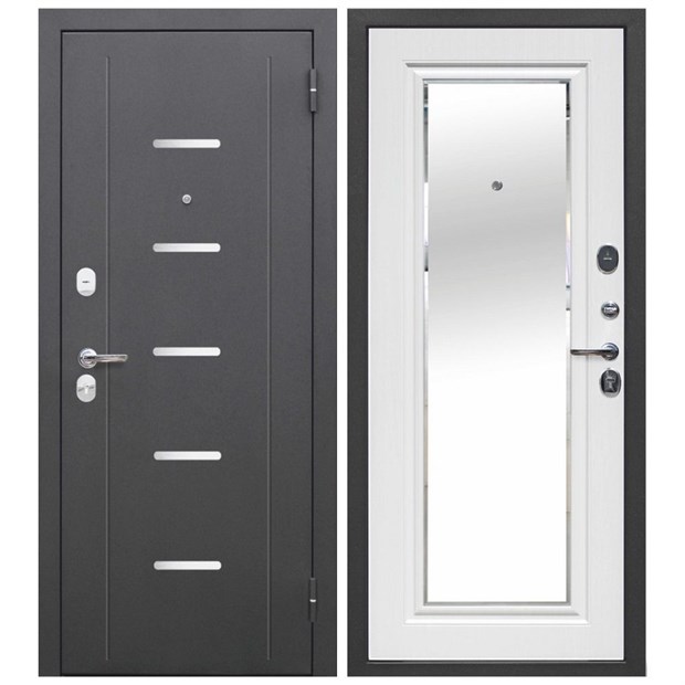 Дверь металл 7,5 см Гарда Серебро Зеркало Белый ясень 960х2050 мм левая Н0342