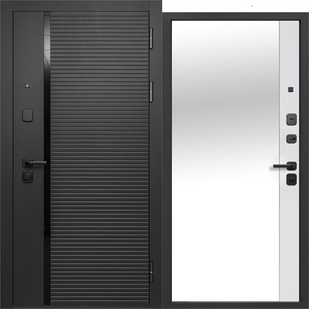 Дверь металл 9 см ЧЕРНОЕ ЗЕРКАЛО Эмалит белый 860х2050 мм левая С9486