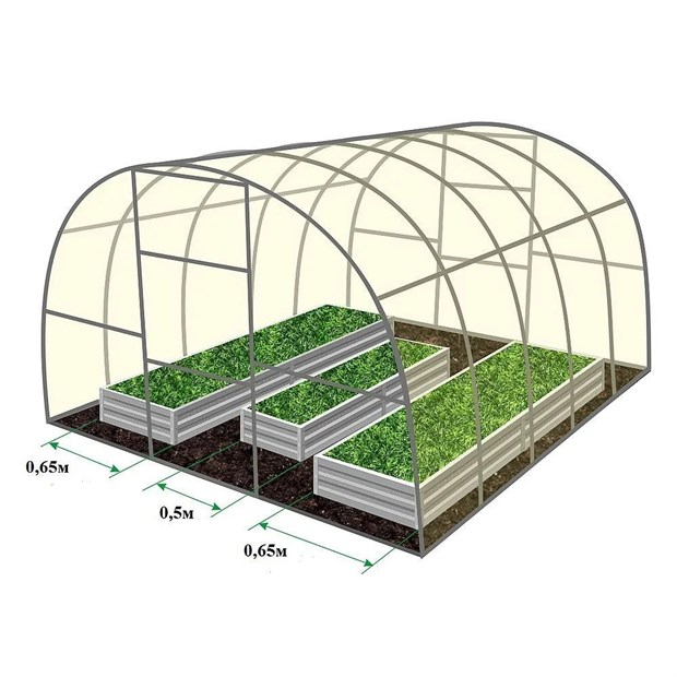 Комплект грядок для теплицы 3*4 из трех грядок (0,65*3,75 м-2 шт,0,5*3 м-1 шт), высота 0,2 м К1493
