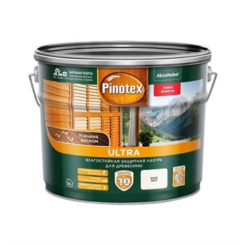 Пропитка Pinotex Ultra белая полуглянцевая 9 л зеленая банка М7654