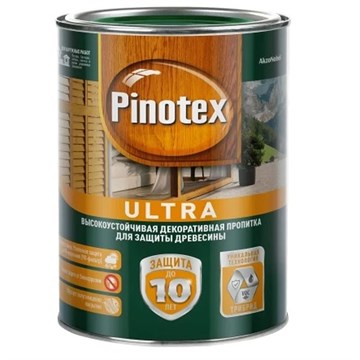 Пропитка Pinotex Ultra красное дерево полуглянцевая 0,9 л зеленая банка Р8816