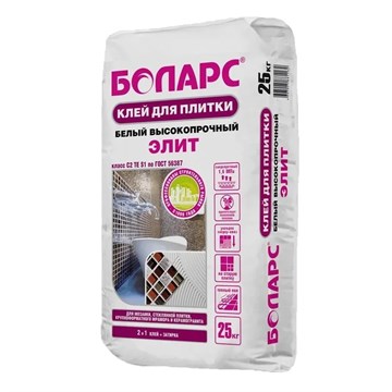 Клей плиточный БОЛАРС ЭЛИТ белый для плитки,  С2ТЕS1 25 кг И7129