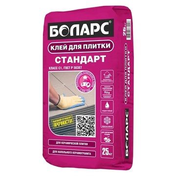 Клей плиточный БОЛАРС СТАНДАРТ для плитки, С1 25 кг А2152