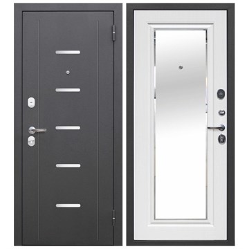 Дверь металл 7,5 см Гарда Серебро Зеркало Белый ясень 860х2050 мм левая Н0340